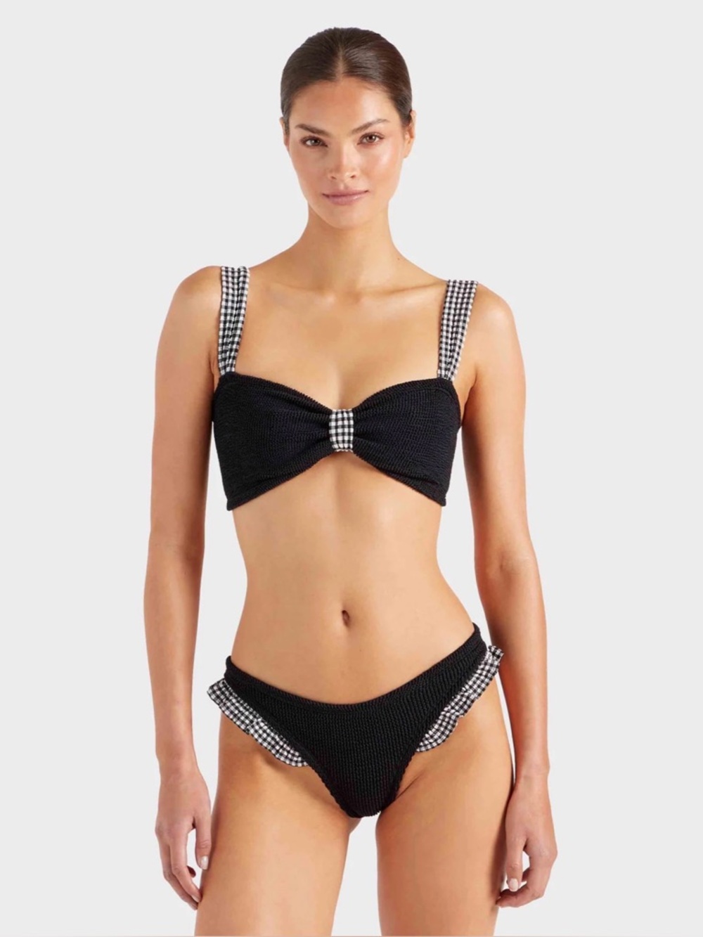 Hunza G Black Gingham-Trim Bikini Set - Women's Swim